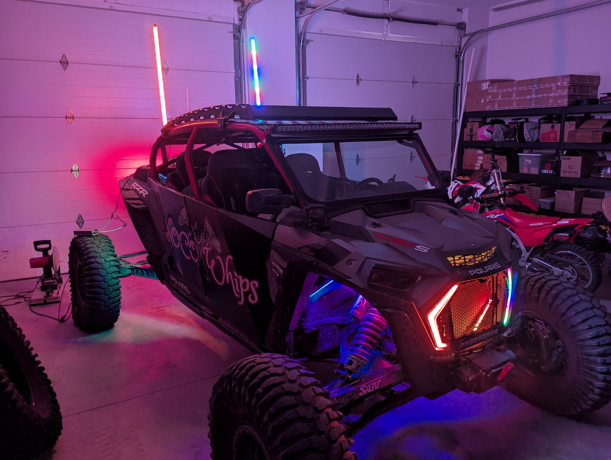 Bluetooth & Remote Multicolor LED Whips for UTV's w/Brake & Turn Signal Function
