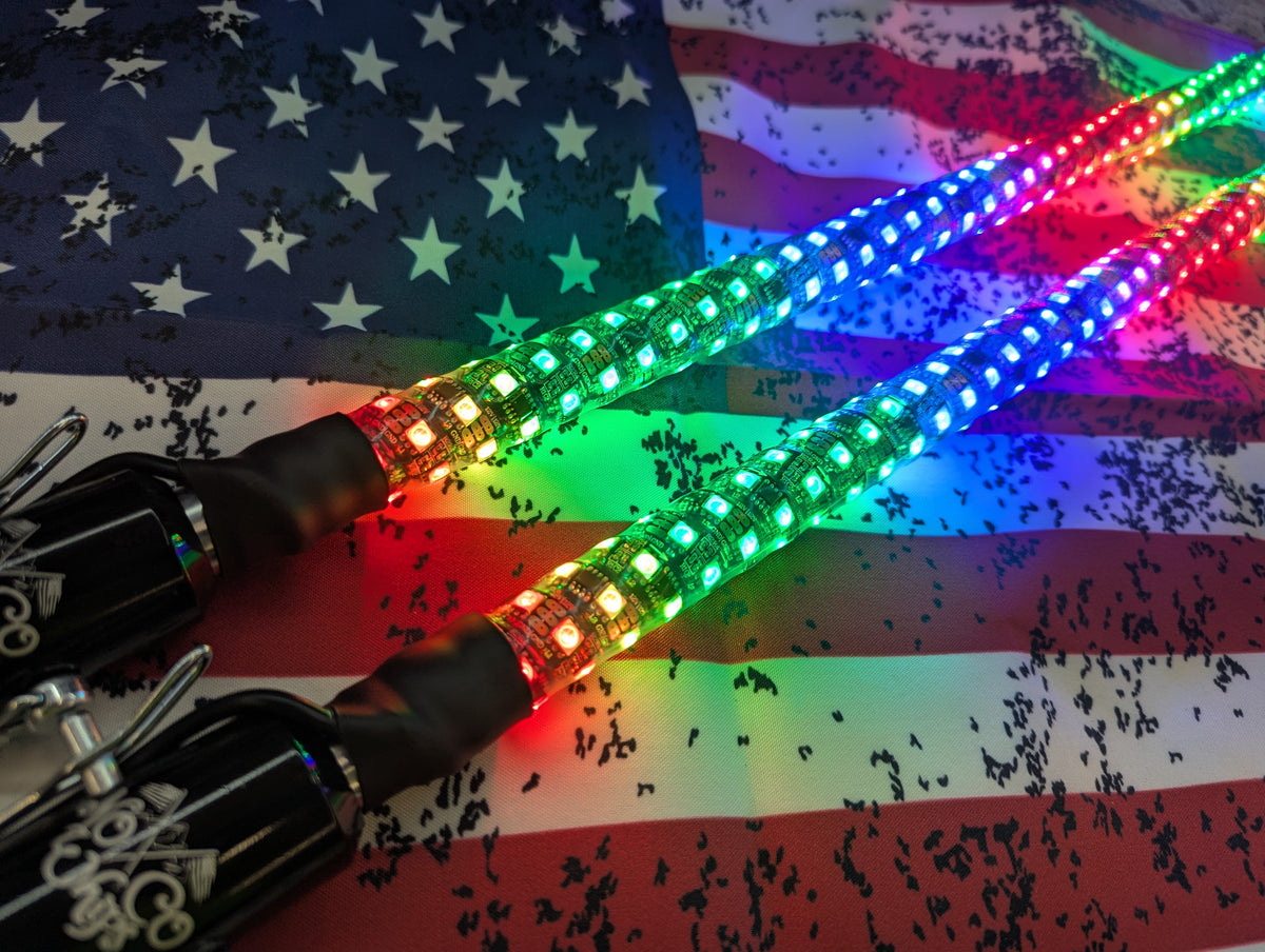 Bluetooth Custom Color LED whips for UTV's w/Brake & Turn Signal function