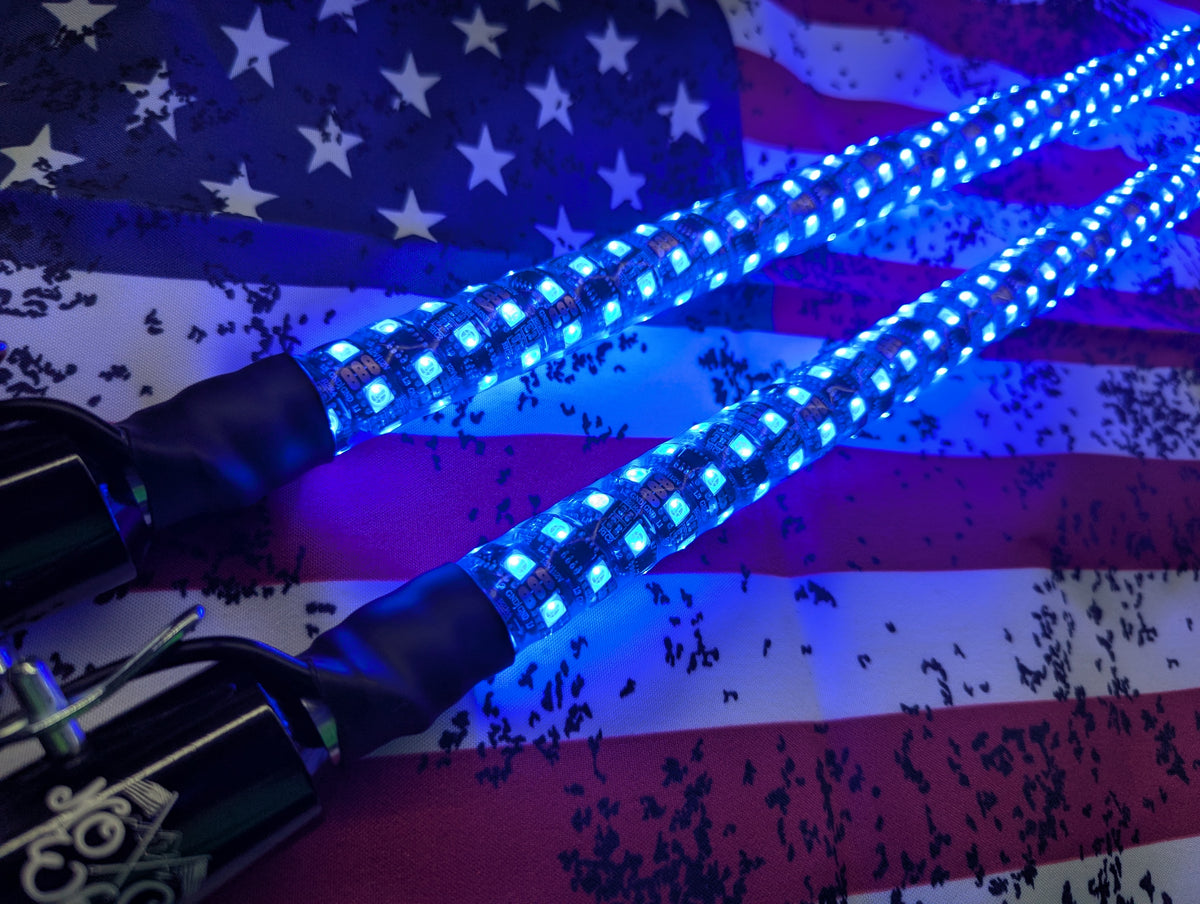 Bluetooth & Remote Multicolor LED Whips for UTV's w/Brake & Turn Signal Function