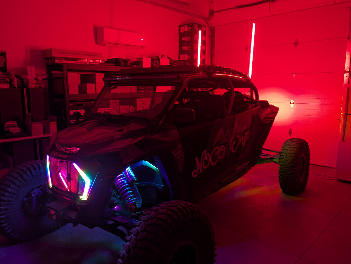 Bluetooth & Remote Multicolor LED Whips for UTV's w/Brake & Turn Signal Function