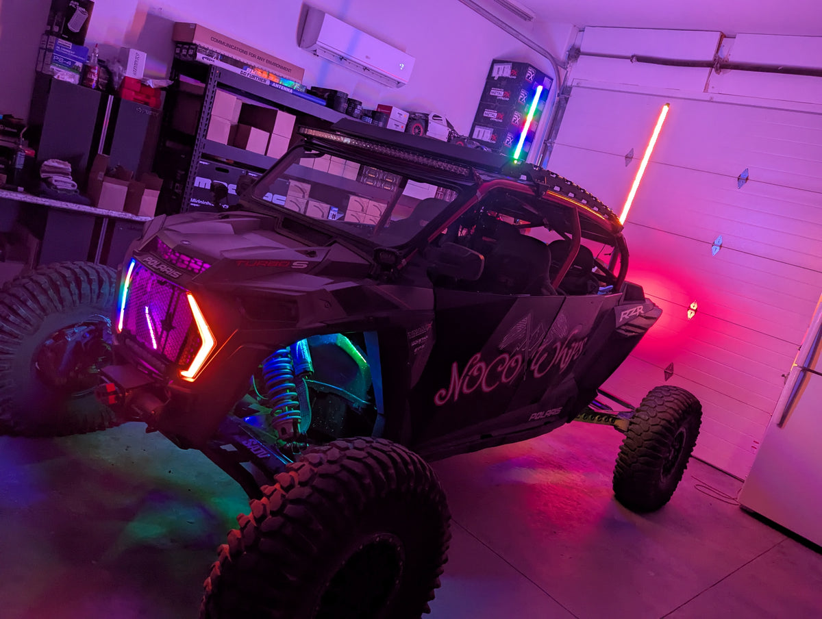 Bluetooth & Remote Multicolor LED Whips for UTV's w/Brake & Turn Signal Function