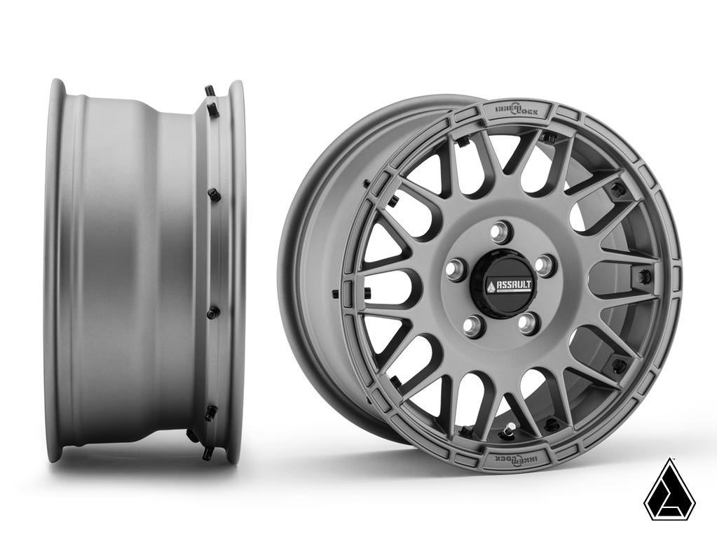 Sticky XT Warrior Tires 32x10x15 on 15x7 Assault Industries Hellfire Matte Titanium Wheels 4/156 Pattern
