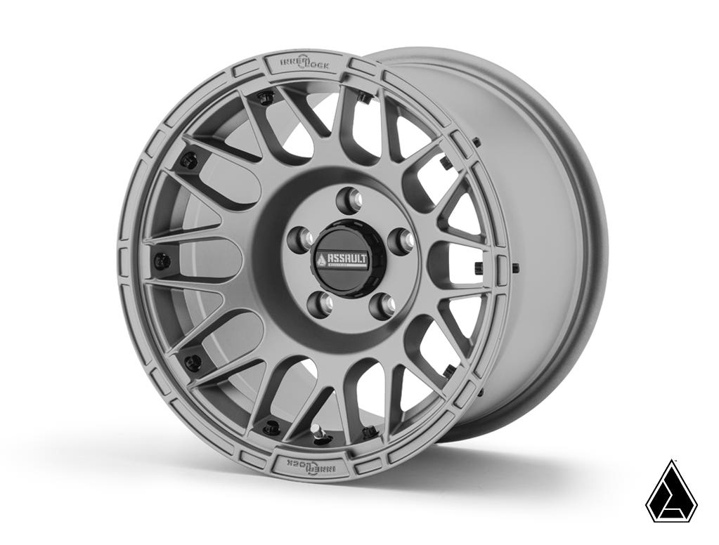 Sticky XT Warrior Tires 35x10x15 on 15x10 Assault Industries Hellfire Matte Titanium Wheels 5/4.5 Pattern