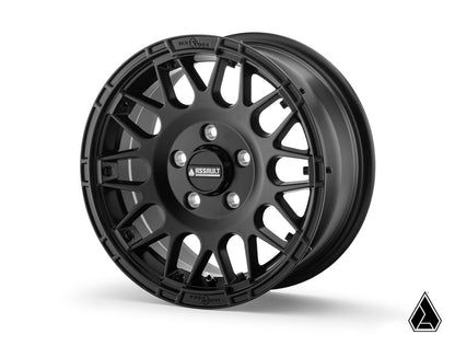 Sticky XT Warrior Tires 35x10x15 on 15x7 Assault Industries Hellfire Satin Black Wheels 5/4.5 Pattern