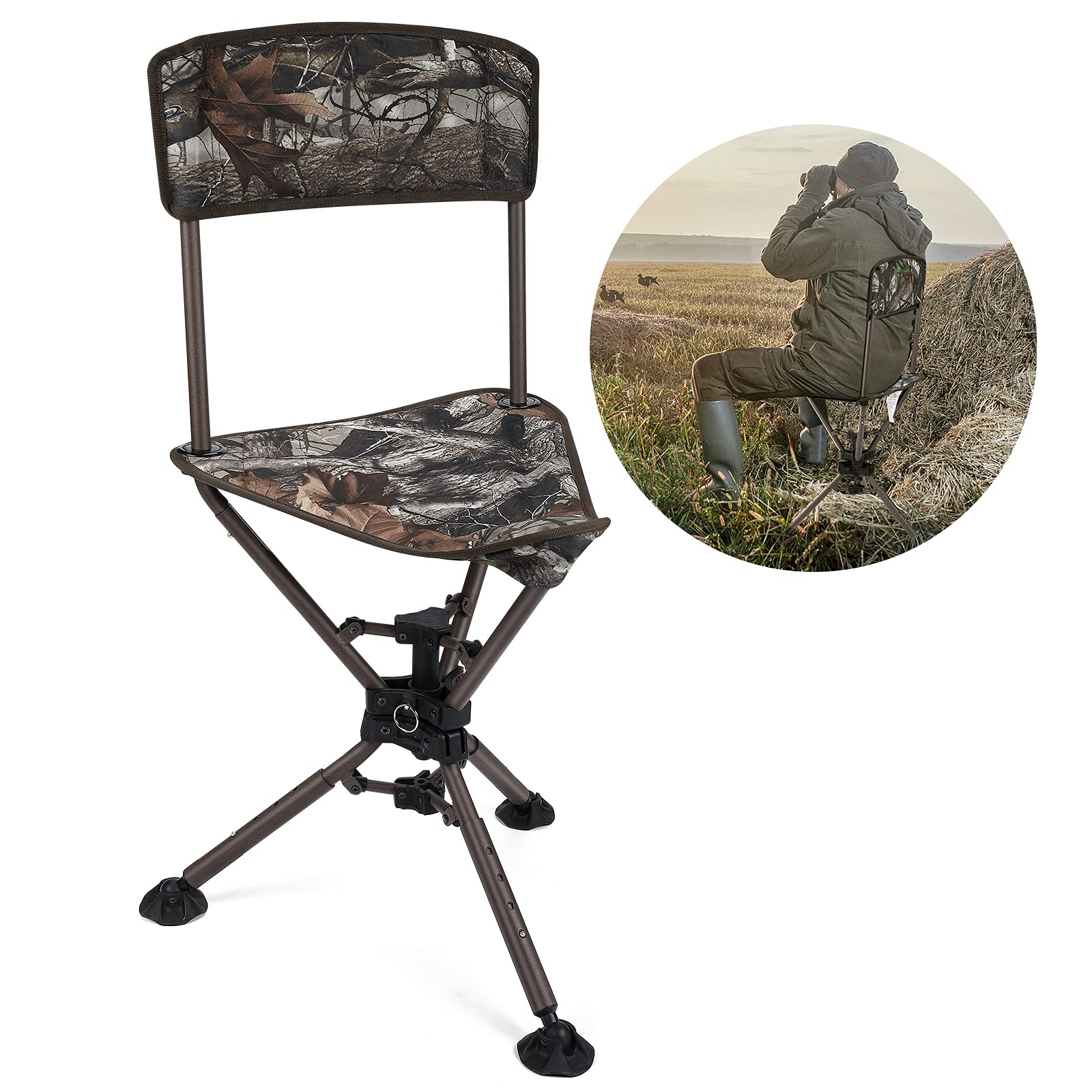 360Â¡Ã£Tripod Swivel Hunting Chair with Backrest - Kemimoto
