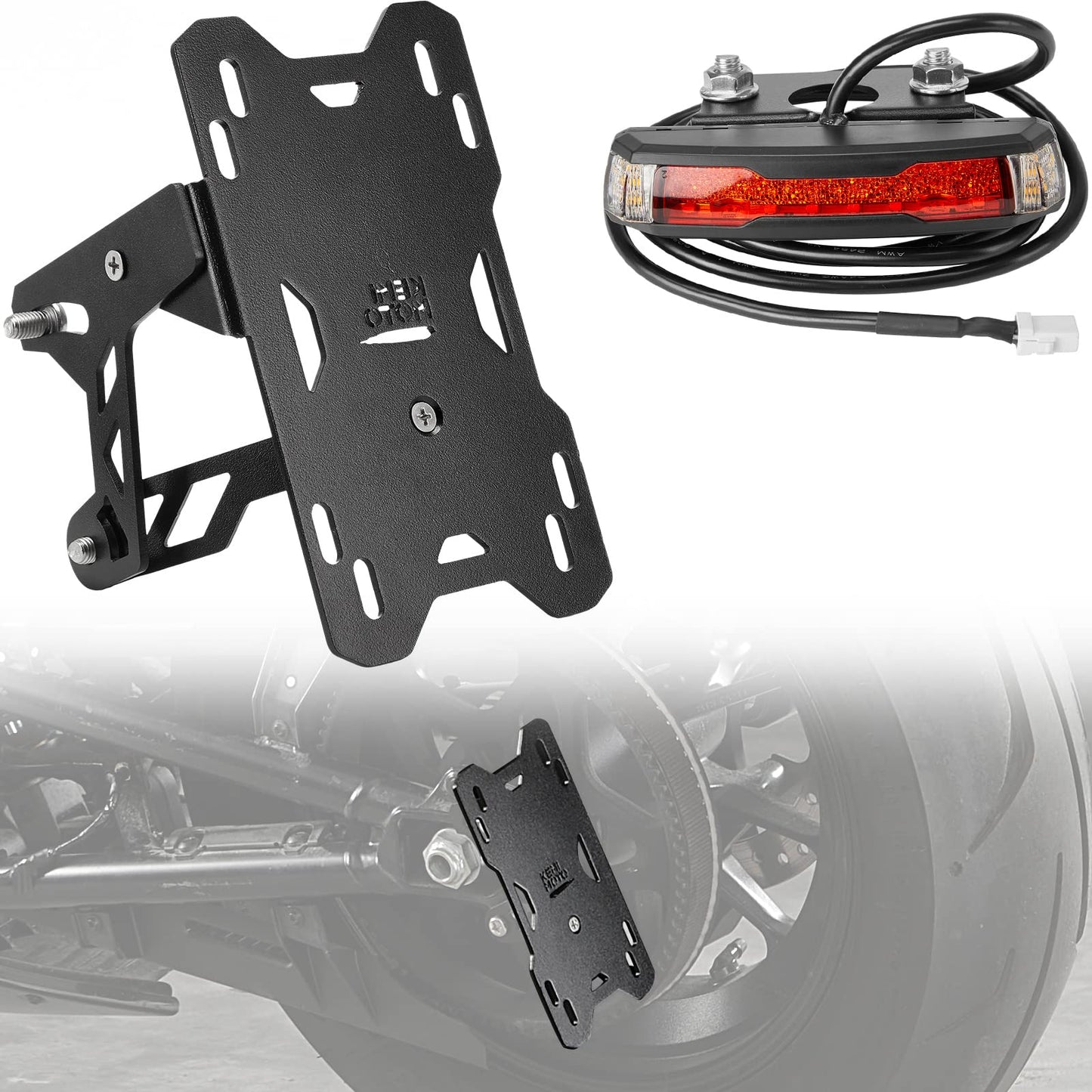 Motorcycle Side Mount License Plate Holder Bracket with LED Signal Light Fit Sportster S RH1250 2021-2023 - Kemimoto
