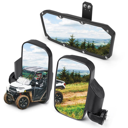 UTV Side Mirrors And Center Mirror Set Fit Polaris Ranger 500 570 900 1000 XP - Kemimoto
