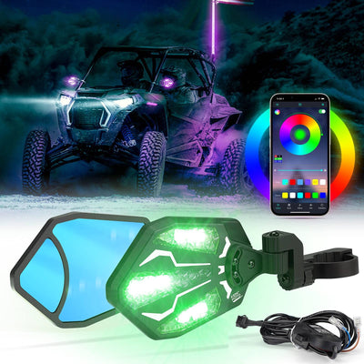 Aluminium RGB Lighted Side Mirrors for 1.6"-2" Roll Bar