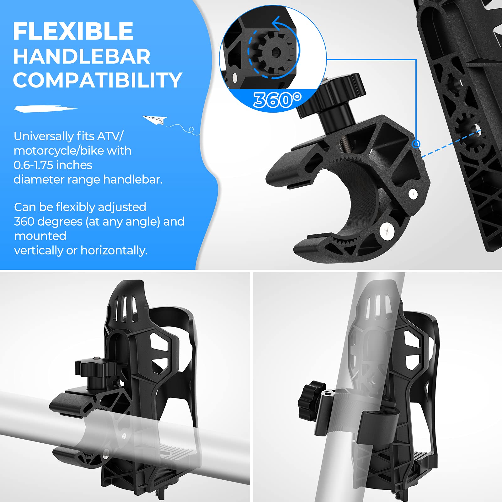 Upgraded Drink Holder Bike Water Bottle Holder Speaker Mount with 0.6â€?1.75â€?Metal Clamp - Kemimoto