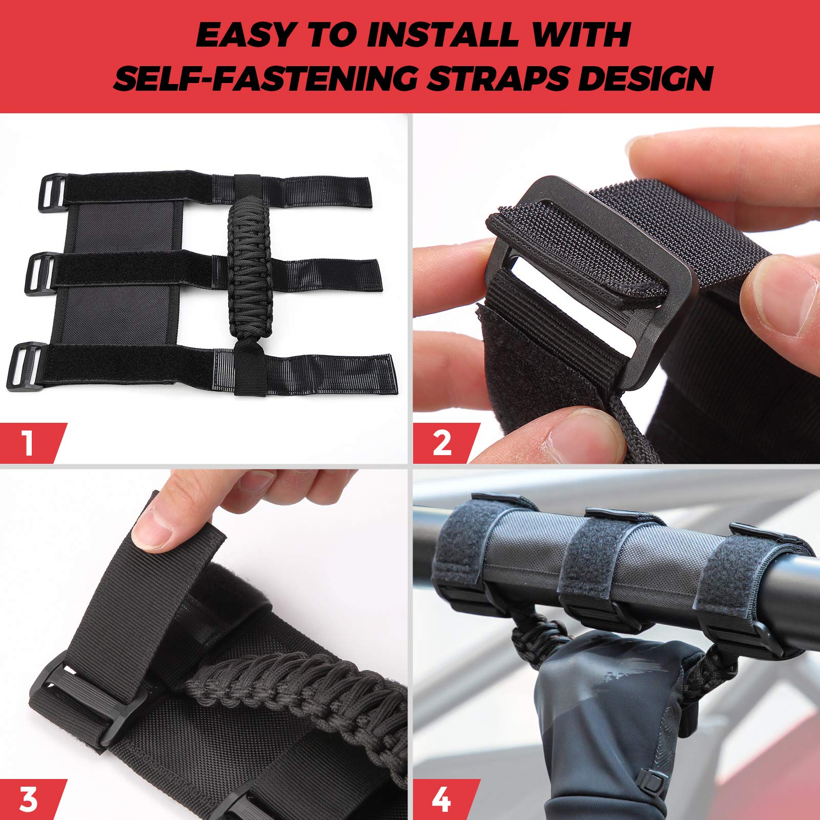 UTV Universal Heavy Duty Grips, Grab Handle Fit 1.5-2â€?Roll Bar - Kemimoto