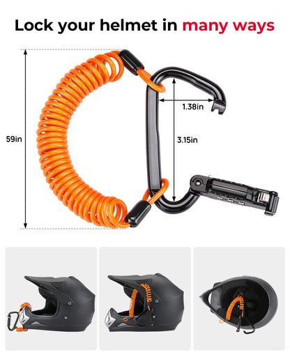 Motorcycle Helmet Lock Combination Lock with Cable Orange - Kemimoto