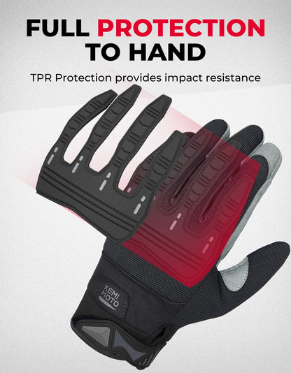 Motorcycle Touchscreen Gloves with Rubber Guard - Kemimoto