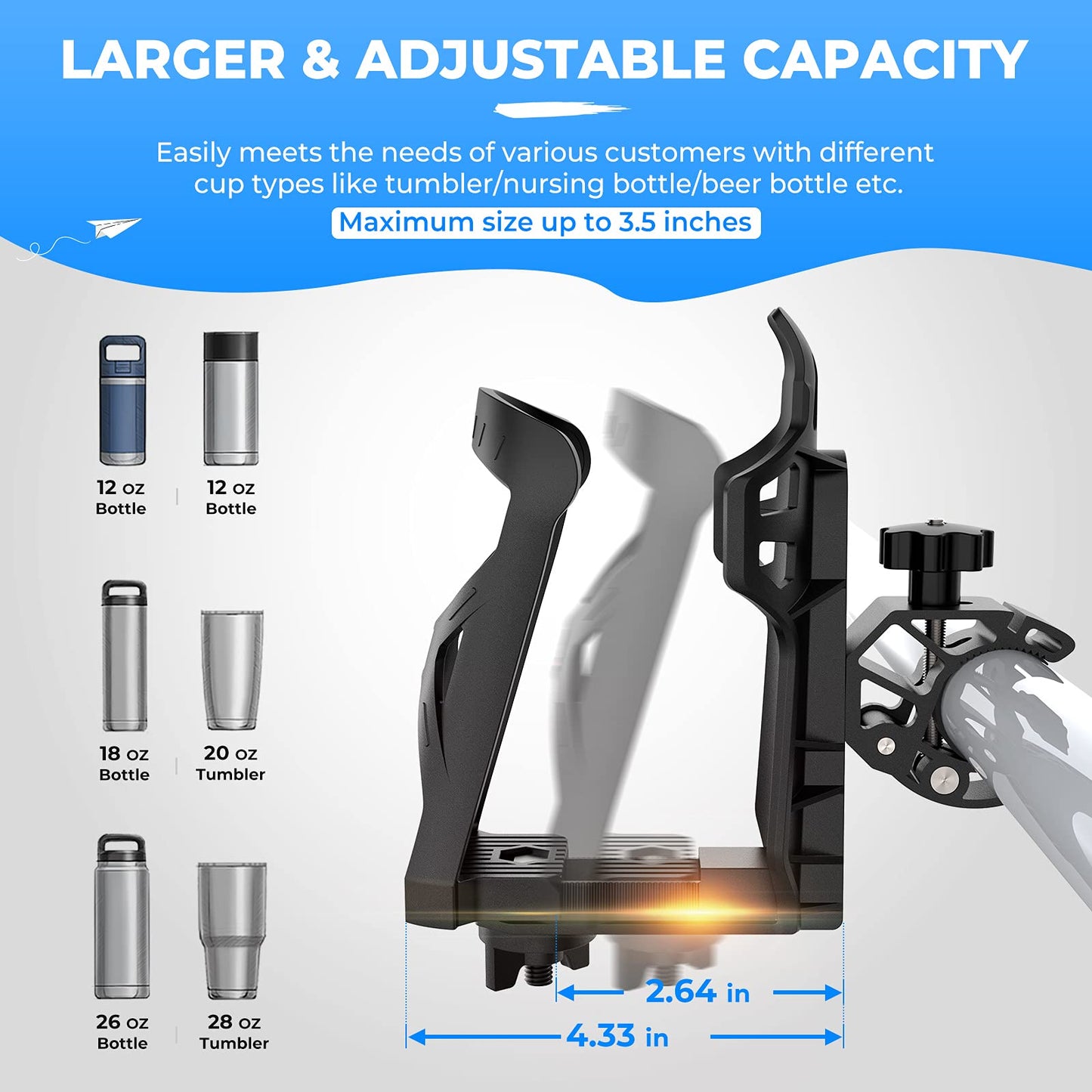 Upgraded Drink Holder Bike Water Bottle Holder Speaker Mount with 0.6â€?1.75â€?Metal Clamp - Kemimoto