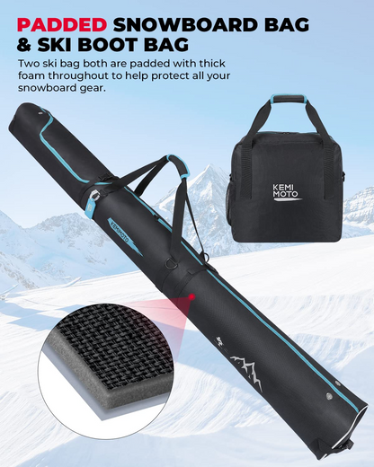 Ski Bag and Boot Bag Combo for Air Travel, Fit Skis Up to 200cm - Kemimoto