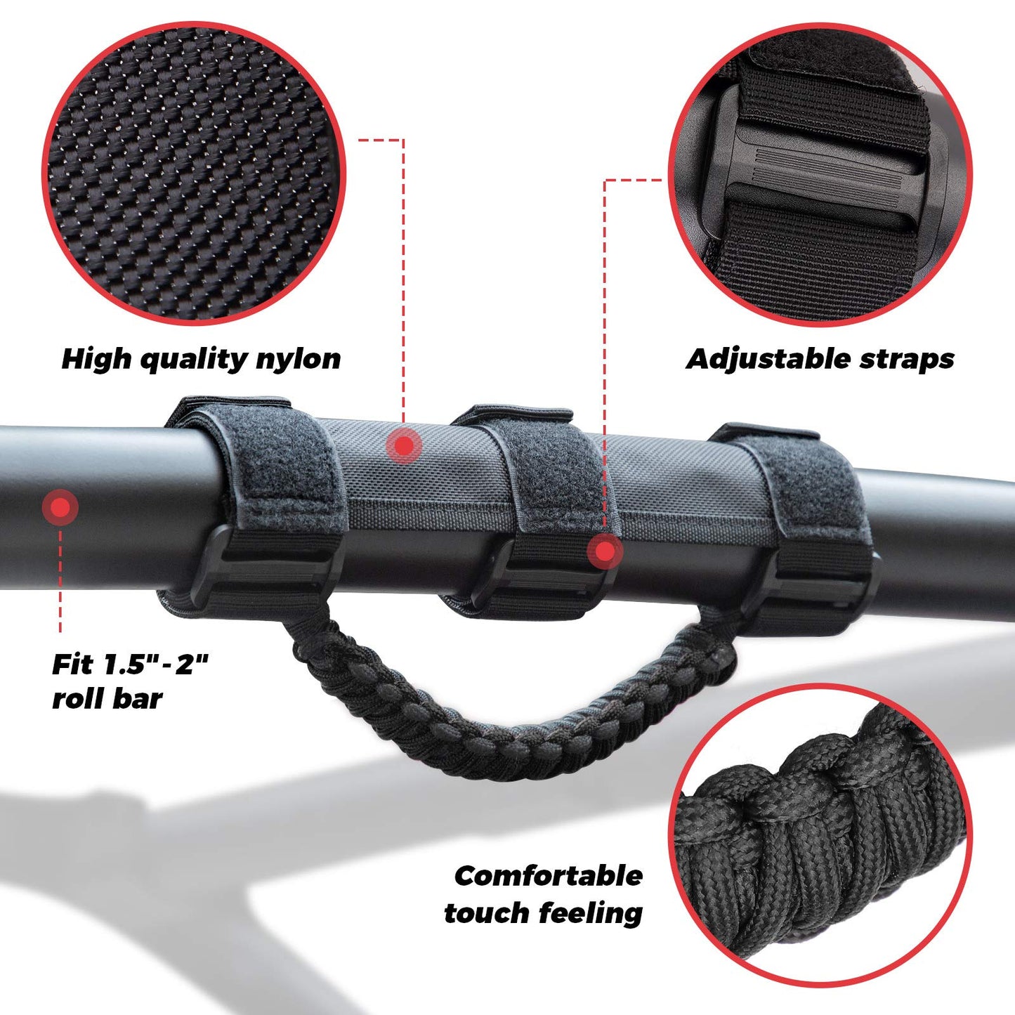 UTV Universal Heavy Duty Grips, Grab Handle Fit 1.5-2â€?Roll Bar - Kemimoto