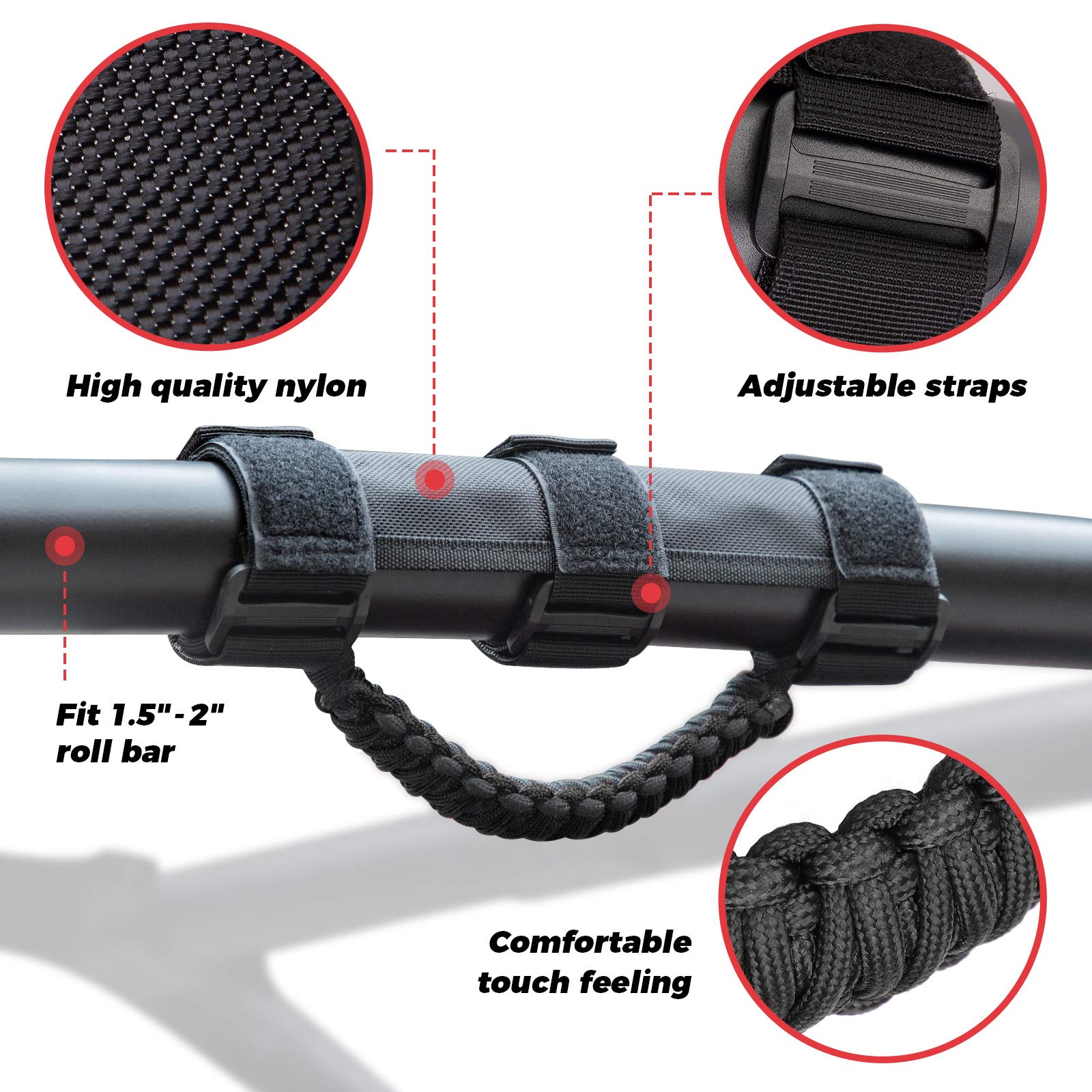 UTV Universal Heavy Duty Grips, Grab Handle Fit 1.5-2â€?Roll Bar - Kemimoto