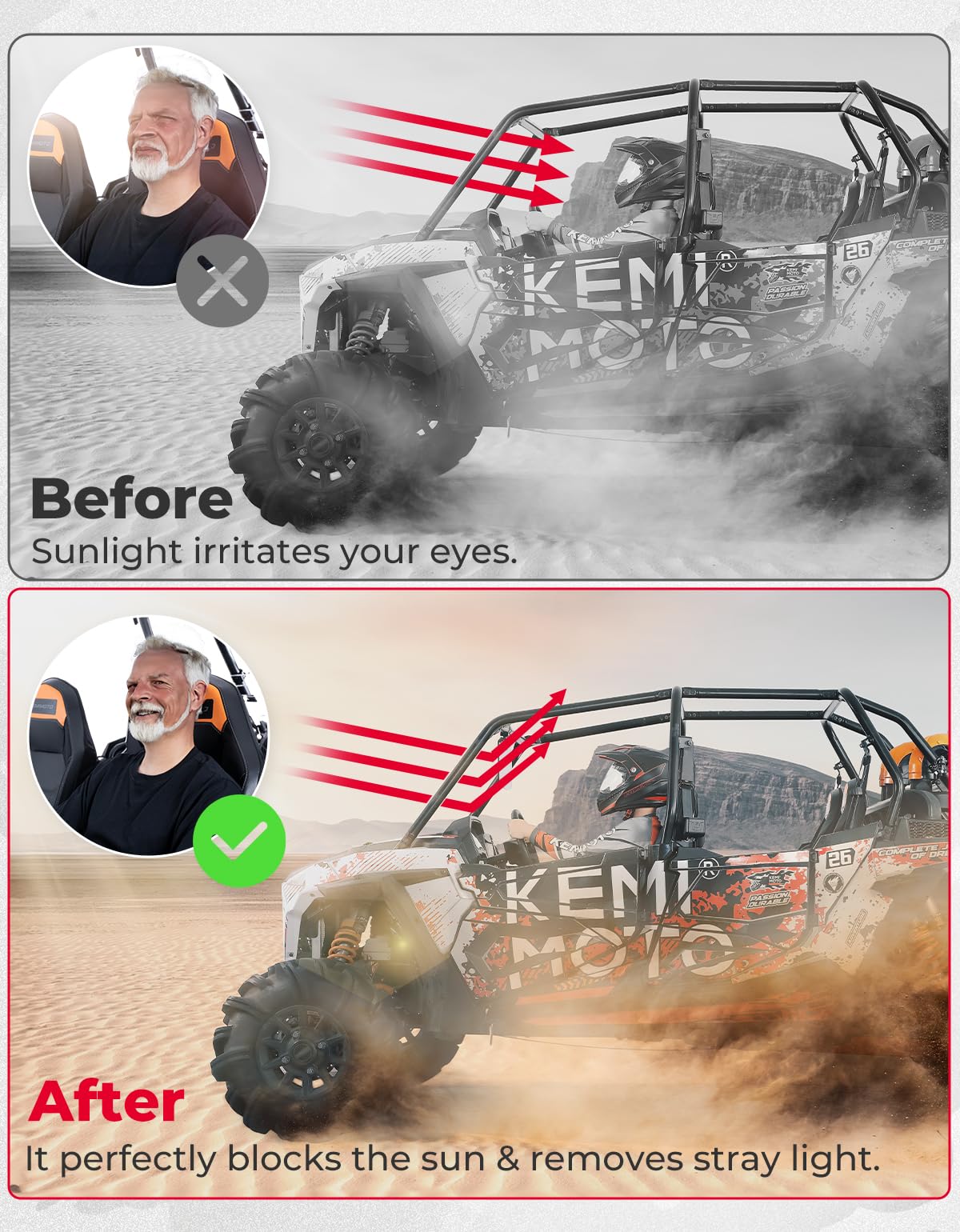 UTV Sun Visor Mirror for 1.5â€?2â€?Roll Bars - Kemimoto