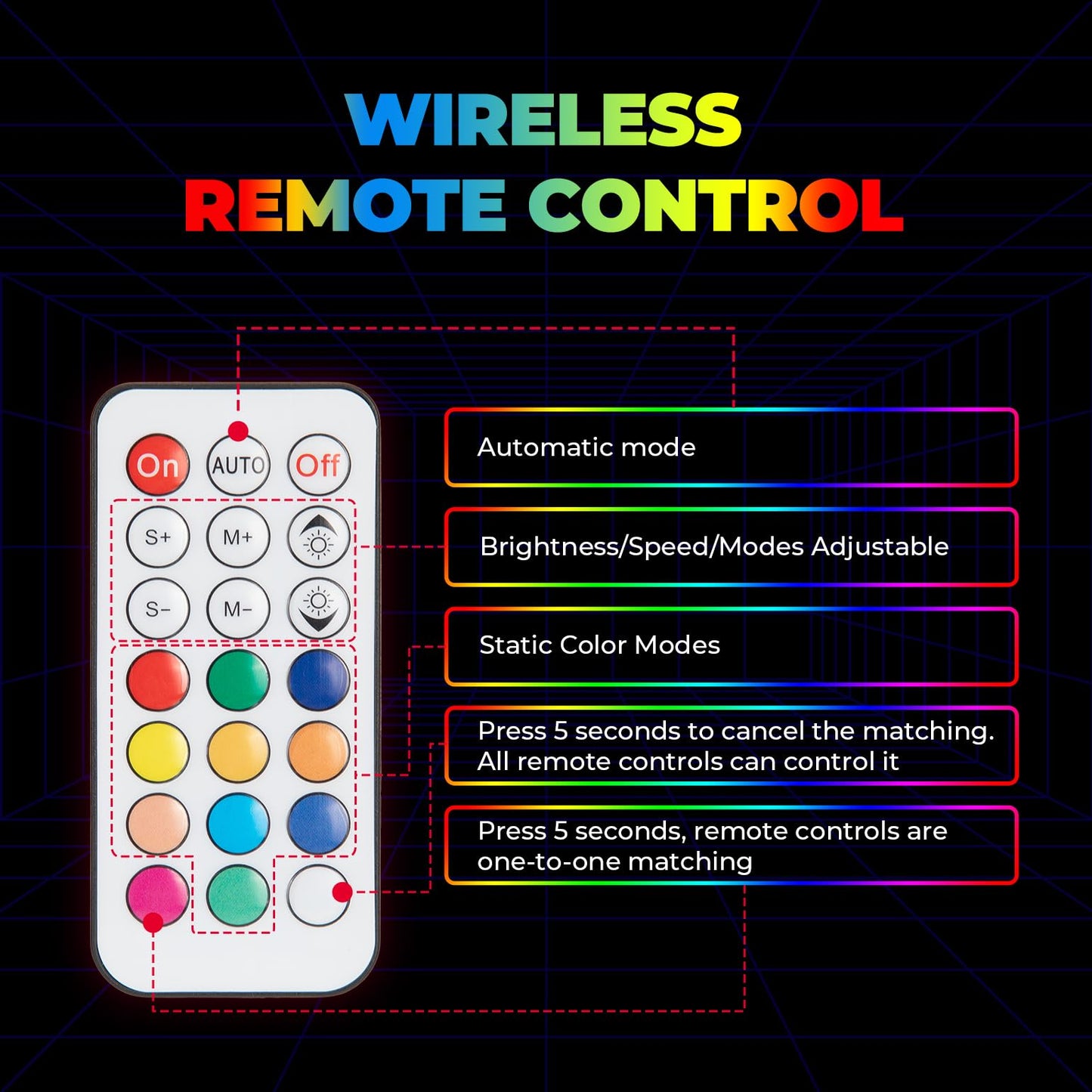 4FT Spiral Whip Light with RF Remote Control, 366 colors, 2 pcs - Kemimoto