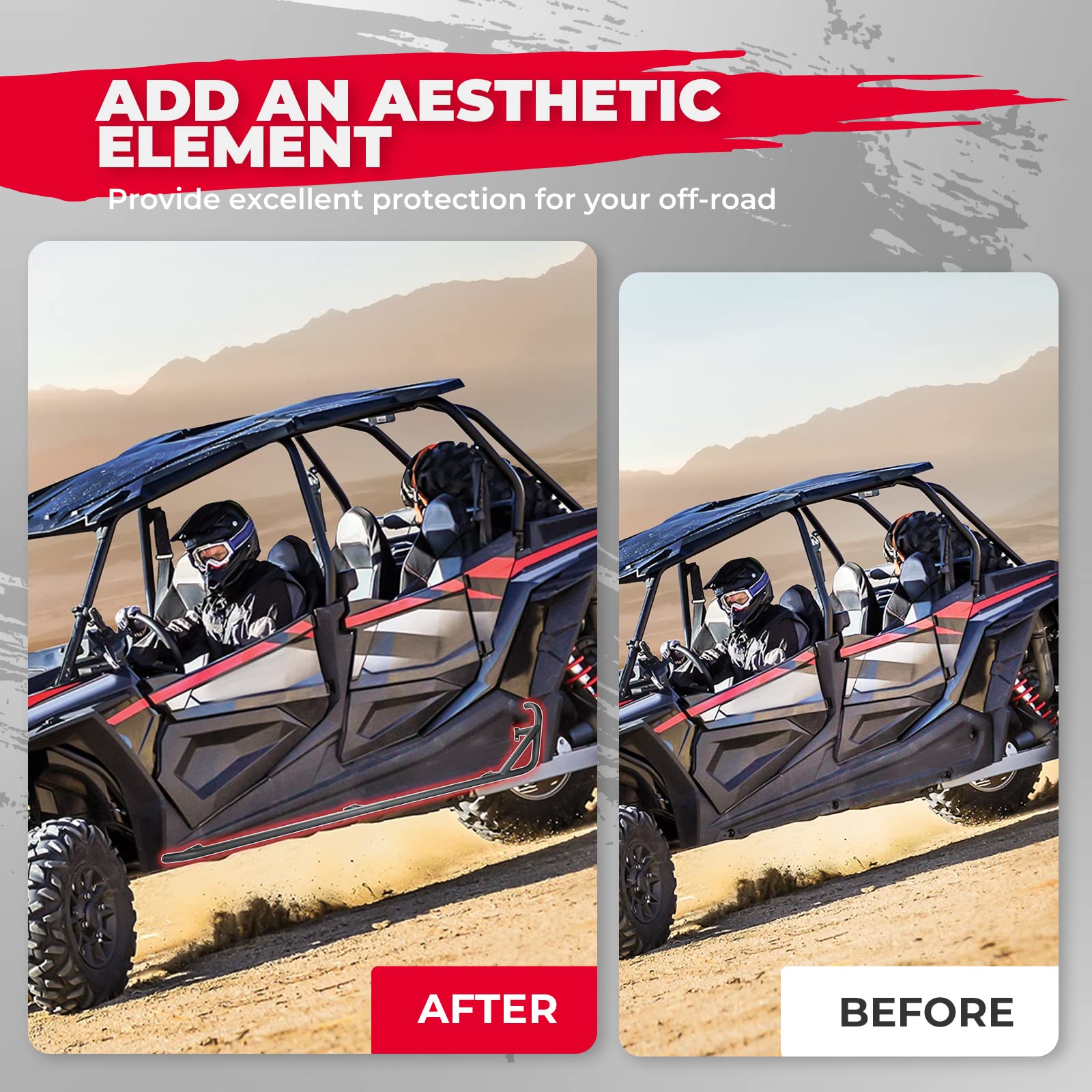 4 Steel Side Steps Nerf Bars Tree Kickers Fit Polaris RZR XP4 1000 / 4 Turbo 2014-2023 - Kemimoto