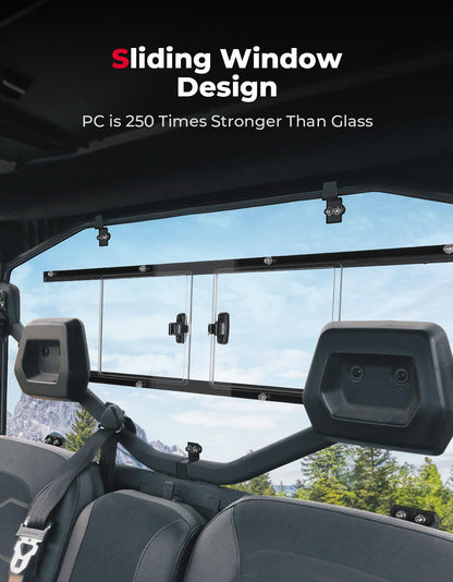 Rear Windshield with Sliding Panel for Can-Am Defender HD5/8/10 - Kemimoto
