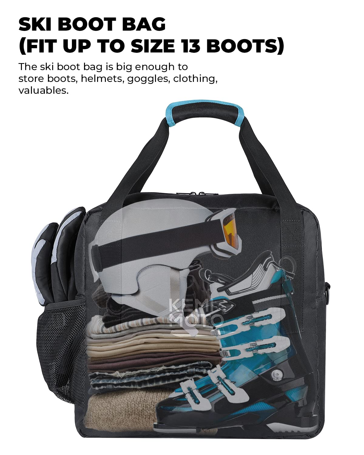 Ski Bag and Boot Bag Combo for Air Travel, Fit Skis Up to 200cm - Kemimoto