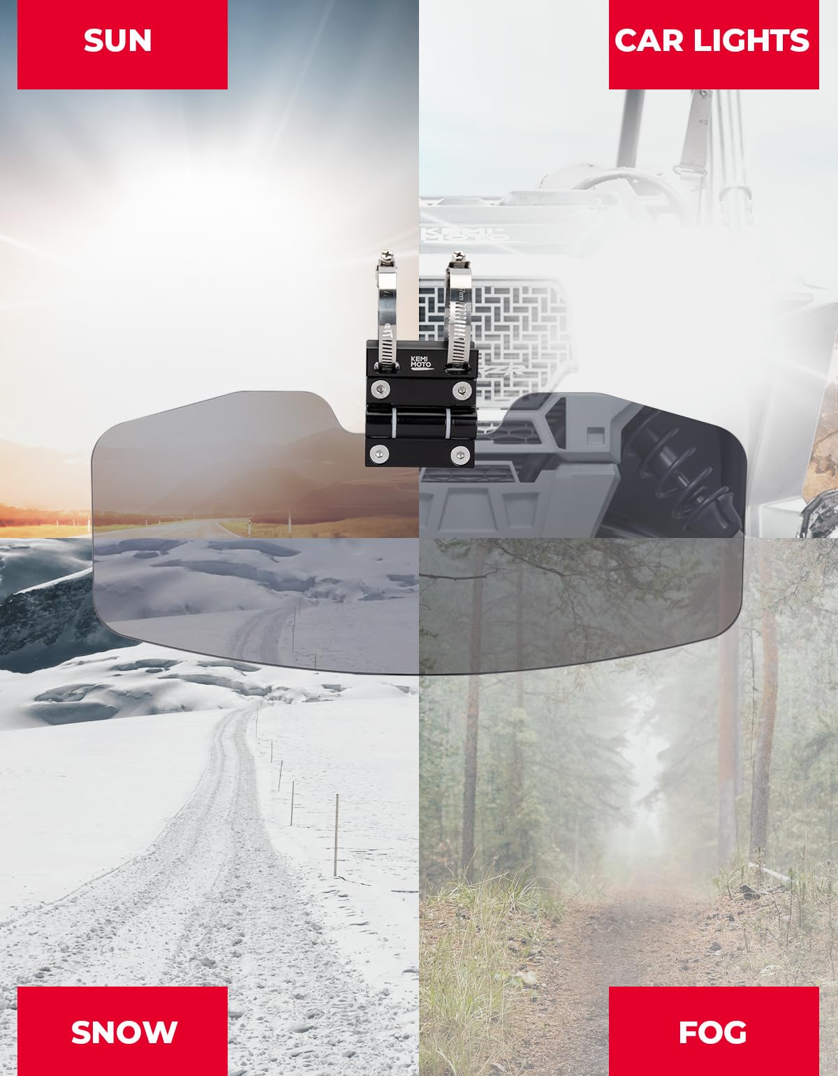 UTV Sun Visor Mirror for 1.5â€?2â€?Roll Bars - Kemimoto