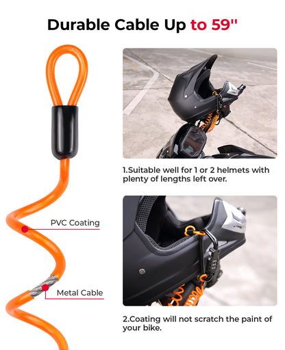 Motorcycle Helmet Lock Combination Lock with Cable Orange - Kemimoto