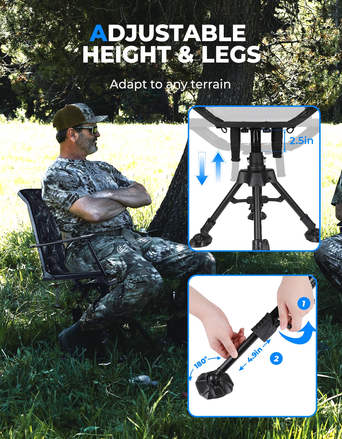 Camo 360 Degree Silent Swivel Blind Hunting Chair - Kemimoto