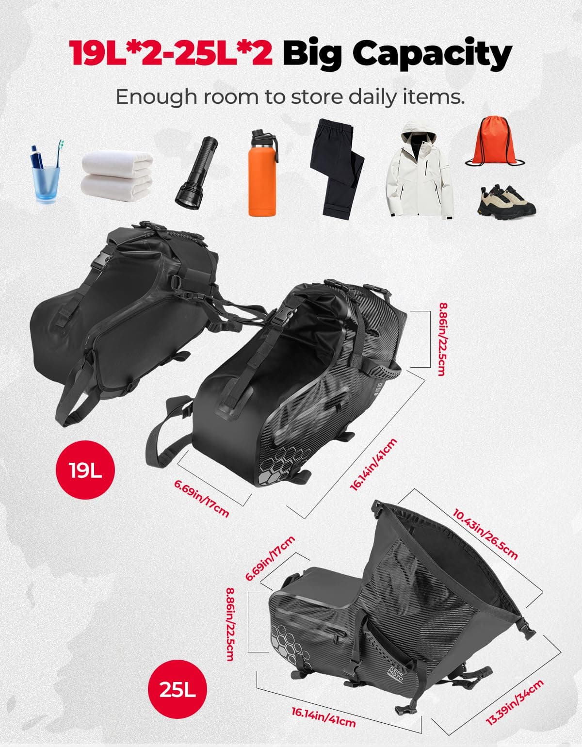 38L Universal Motorcycle Saddlebags for Sportster, Softail, Dyna - Kemimoto