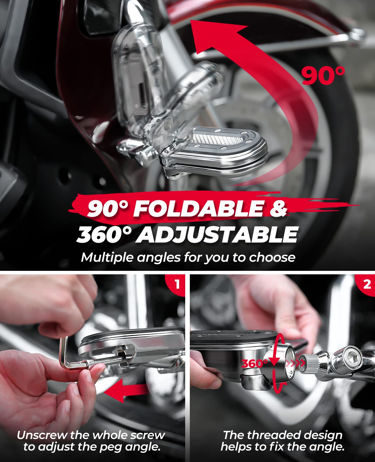 Motorcycle Adjustable Foot Pegs for 1.25" Engine Guard
