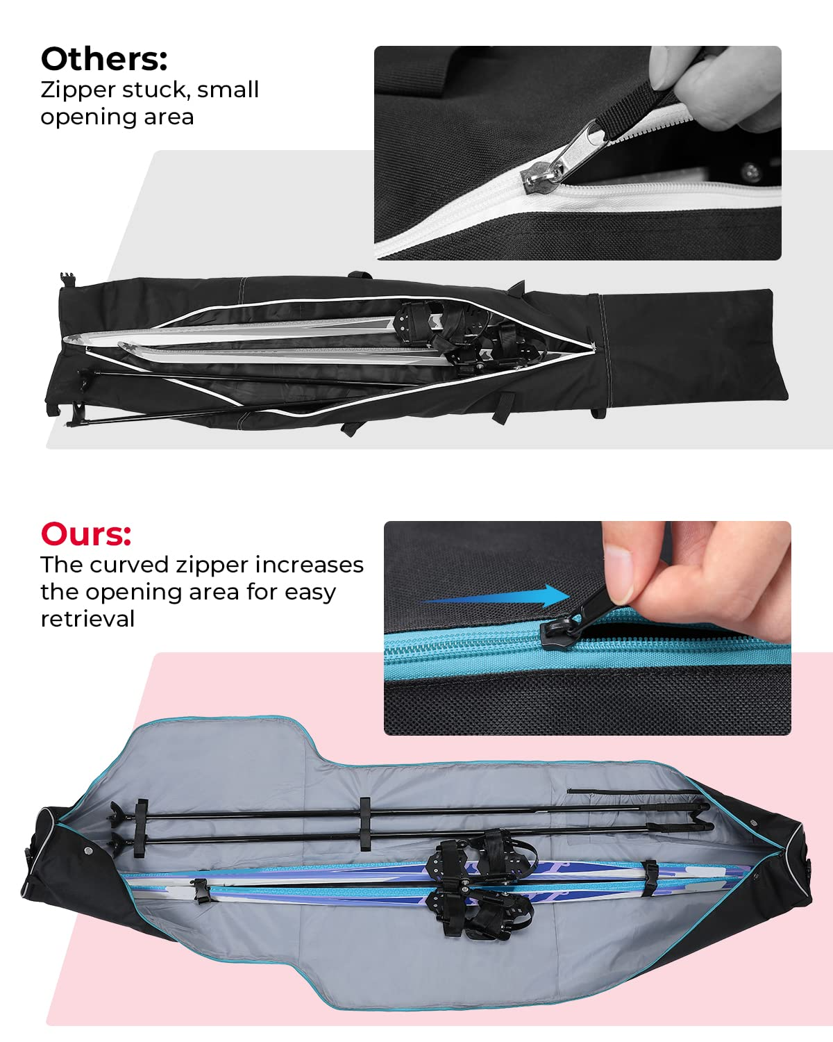 Ski Bag and Boot Bag Combo for Air Travel, Fit Skis Up to 200cm - Kemimoto