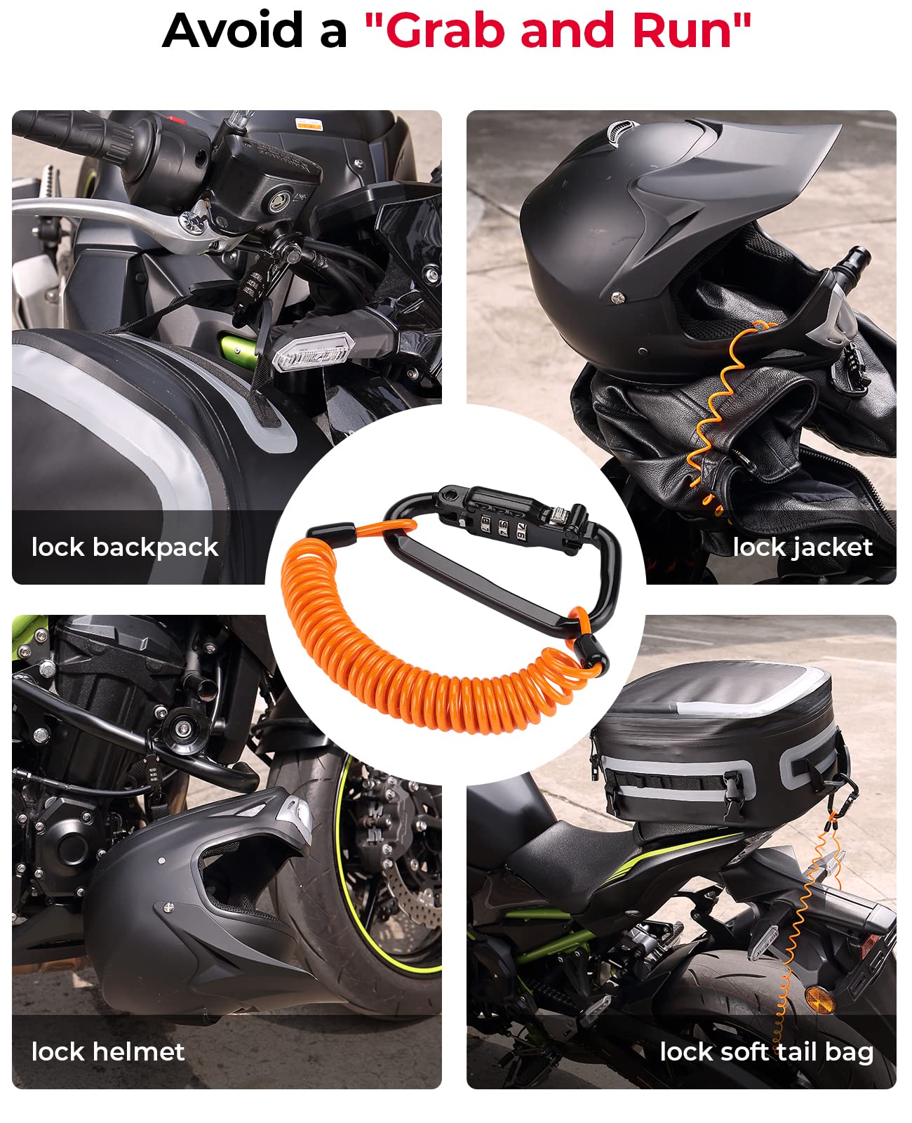 Motorcycle Helmet Lock Combination Lock with Cable Orange - Kemimoto