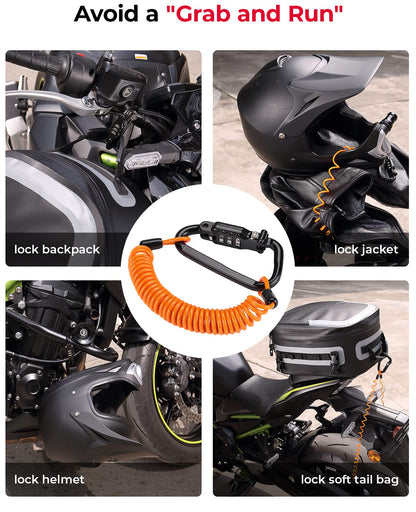 Motorcycle Helmet Lock Combination Lock with Cable Orange - Kemimoto