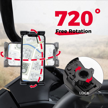 Universal Phone Holder 360Â°Adjustable with Button Lock For 0.6-1.25"/1.5-1.75" Roll Bar - Kemimoto