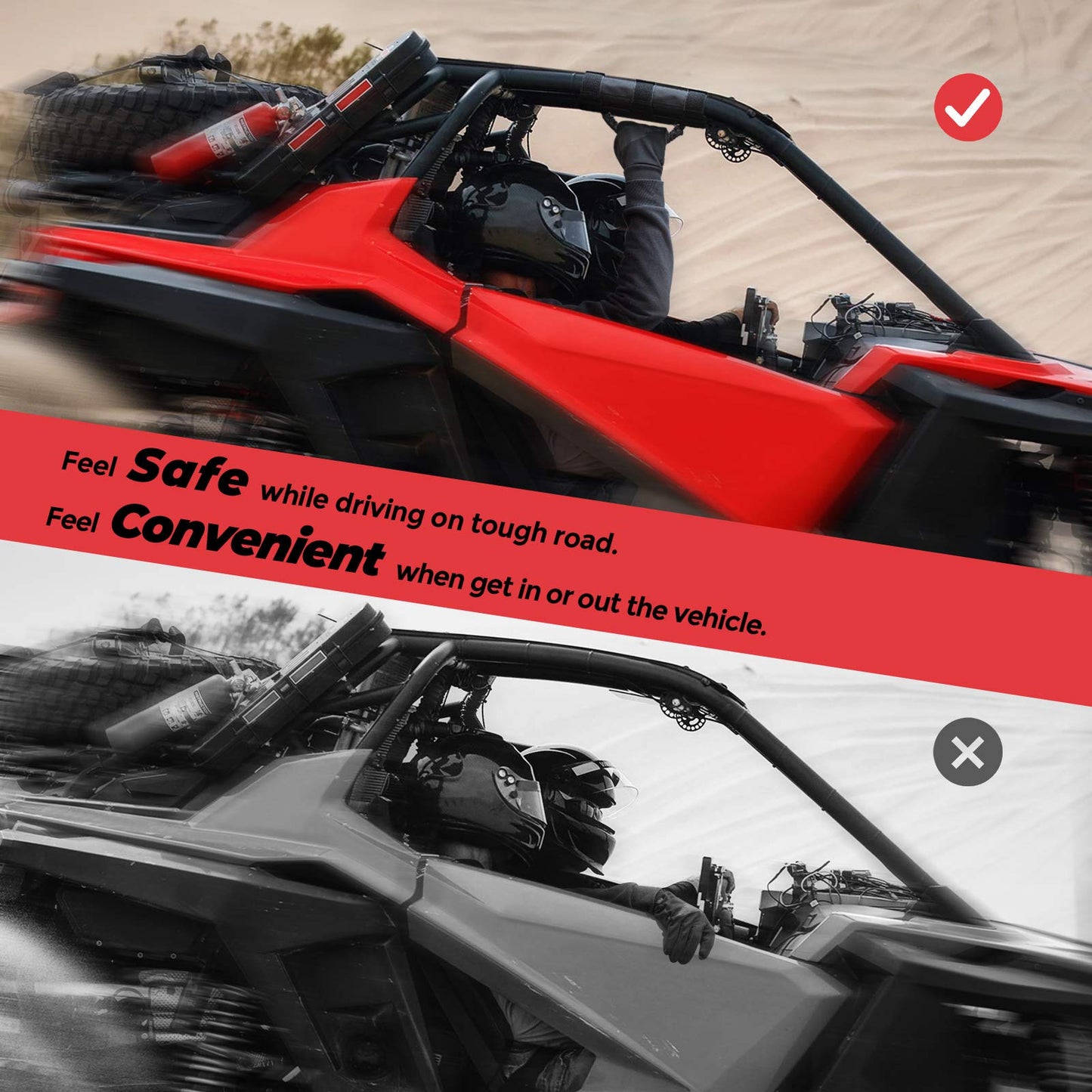 UTV Universal Heavy Duty Grips, Grab Handle Fit 1.5-2â€?Roll Bar - Kemimoto