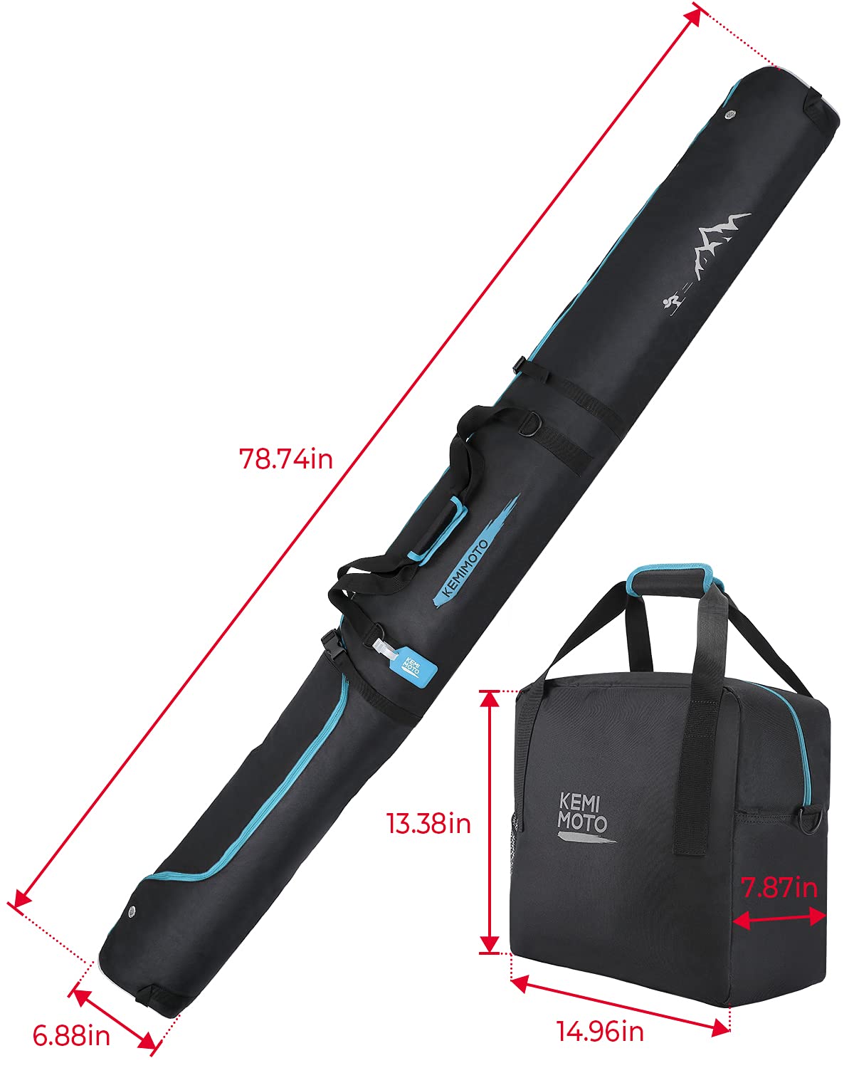 Ski Bag and Boot Bag Combo for Air Travel, Fit Skis Up to 200cm - Kemimoto