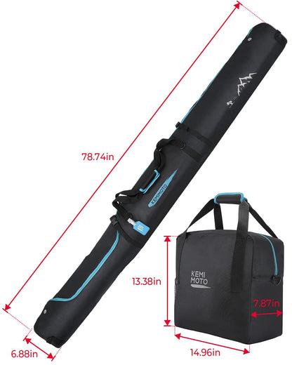 Ski Bag and Boot Bag Combo for Air Travel, Fit Skis Up to 200cm - Kemimoto