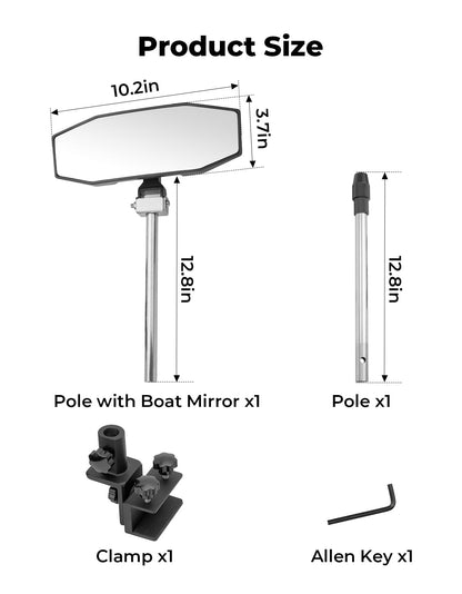 360Â° Adjustable Boat Rear Mirror with Telescoping Pole 4.5"x8" - Kemimoto