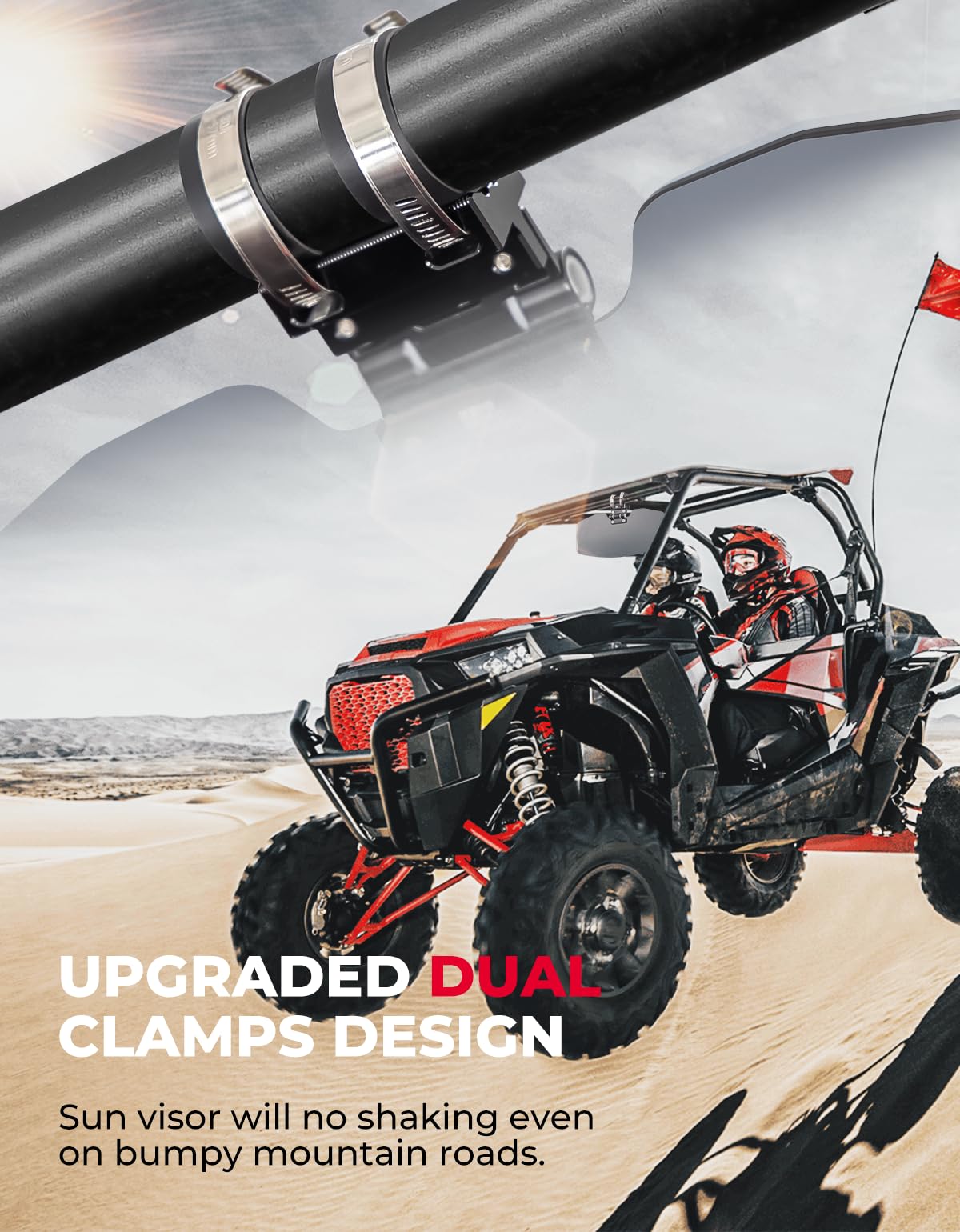 Oversized Upgraded UTV Sun Visor Mirror for 1.5â€?2â€?Roll Bars - Kemimoto