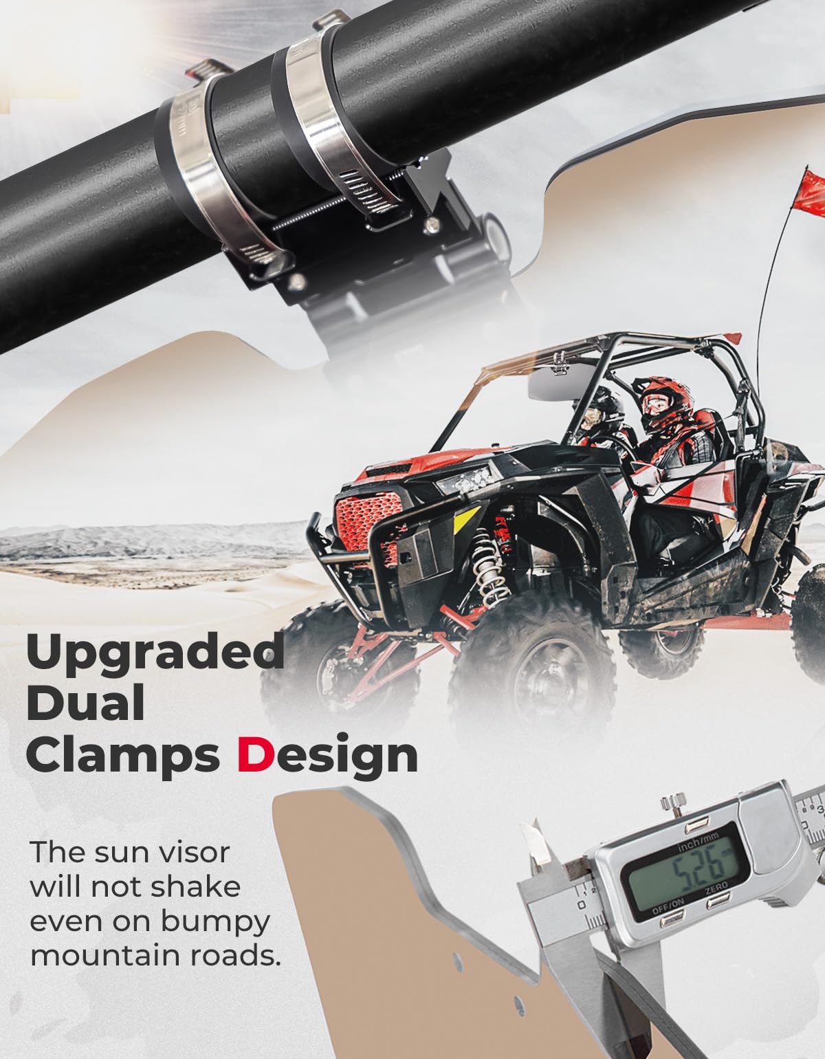 Oversized Upgraded UTV Sun Visor Mirror for 1.5â€?2â€?Roll Bars - Kemimoto