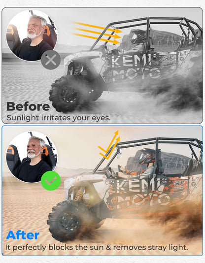 UTV Rear View Mirror with Folding Sun Visor for 1.65-2 inch Adjustable Clamp - Kemimoto
