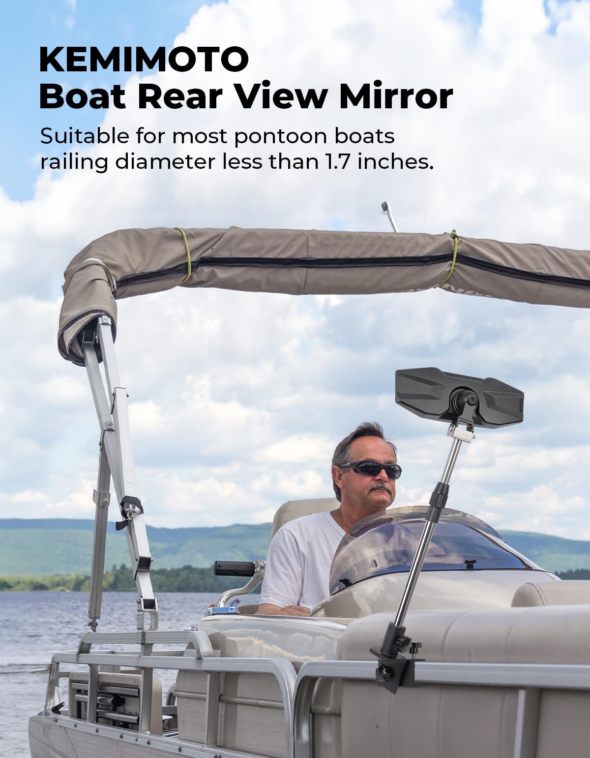 360Â° Adjustable Boat Rear Mirror with Telescoping Pole 4.5"x8" - Kemimoto