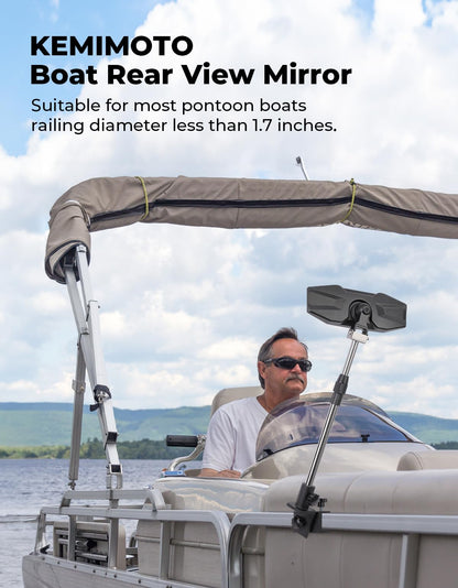 360Â° Adjustable Boat Rear Mirror with Telescoping Pole 4.5"x8" - Kemimoto