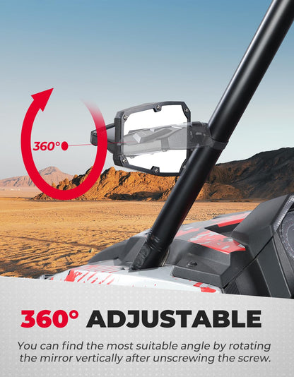 UTV 1.5-1.875 IN Side Mirrors for Polaris/Can-Am/Kawasaki - Kemimoto