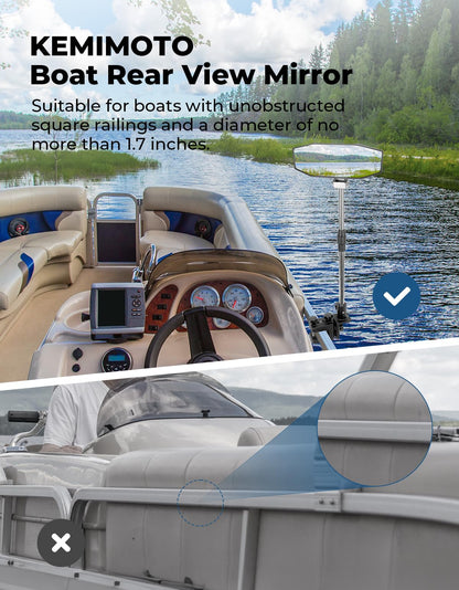 360Â° Adjustable Boat Rear Mirror with Telescoping Pole 4.5"x8" - Kemimoto