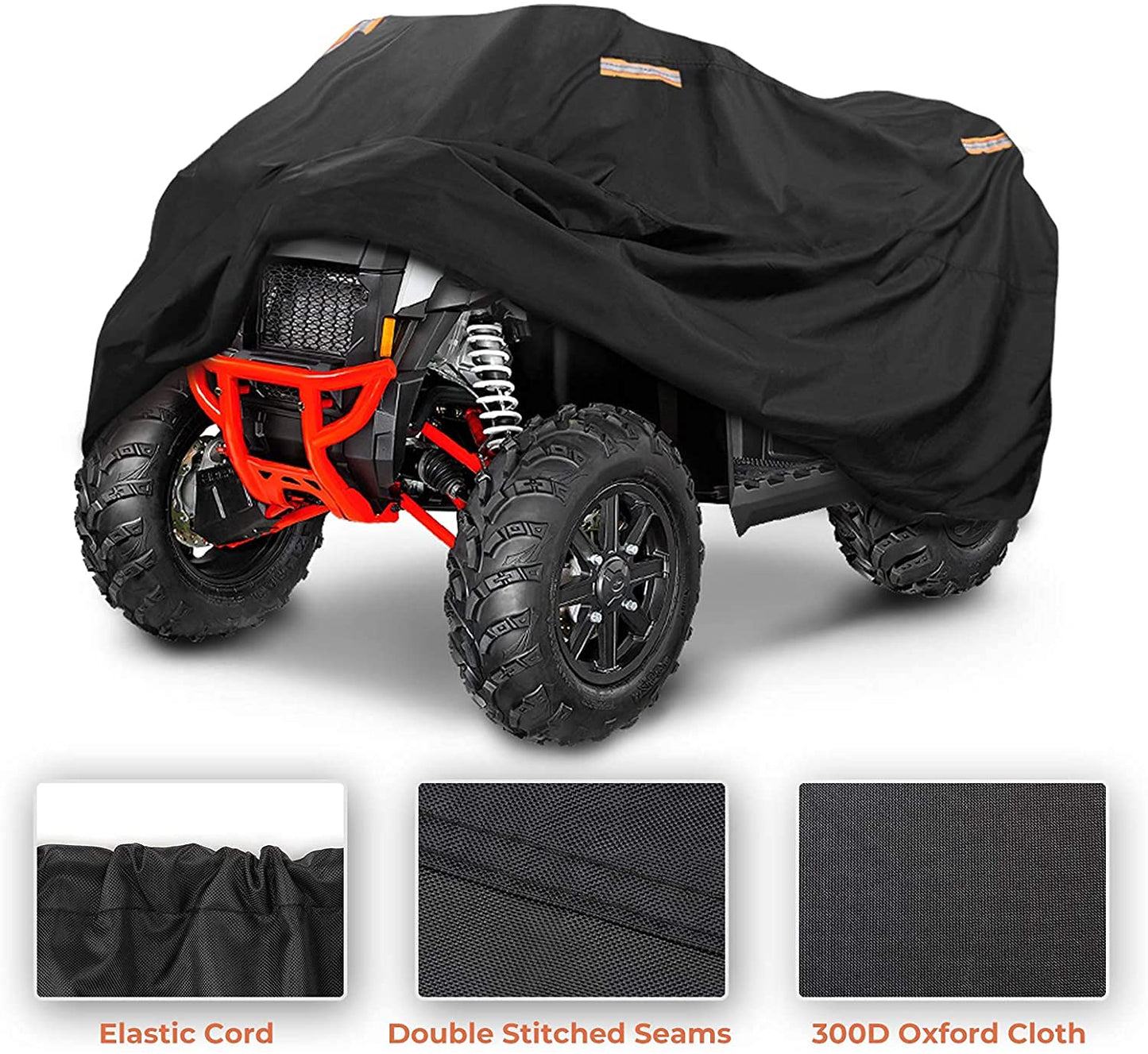 300D OXFORD Fabric 4 Reflective Strip Black ATV Cover L17997 - Kemimoto