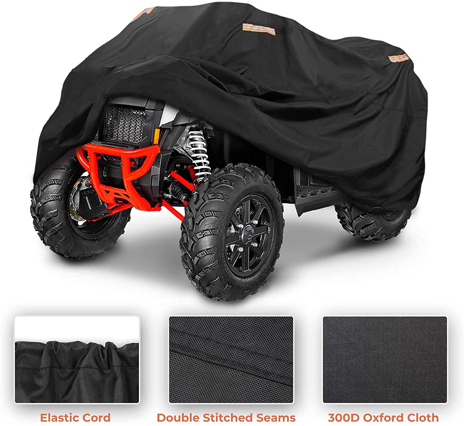 300D OXFORD Fabric 4 Reflective Strip Black ATV Cover L17997 - Kemimoto