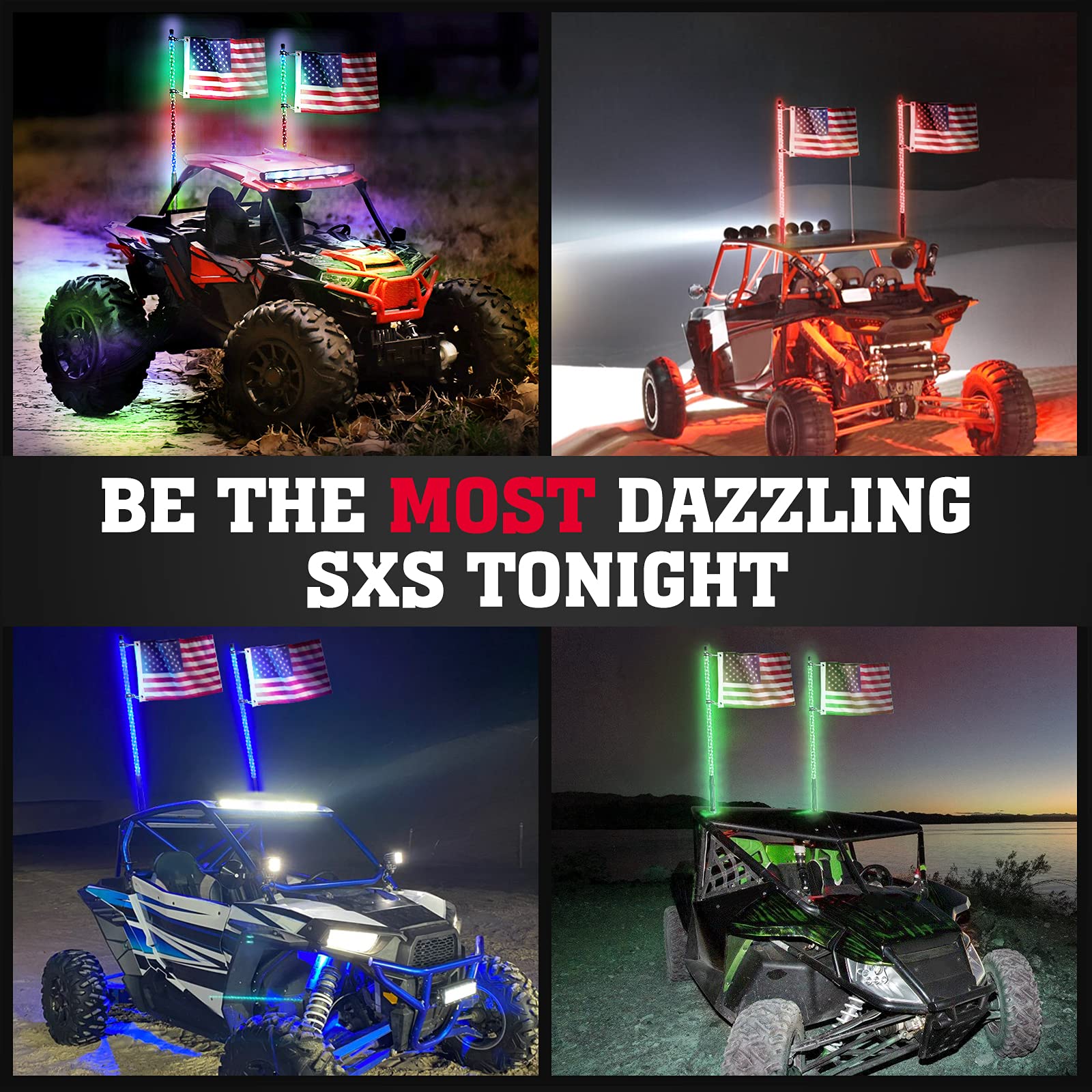 UTV ATV 5FT 2PCS Spiral Whip Light Bluetooth Control w/ Turn Signal Function - Kemimoto