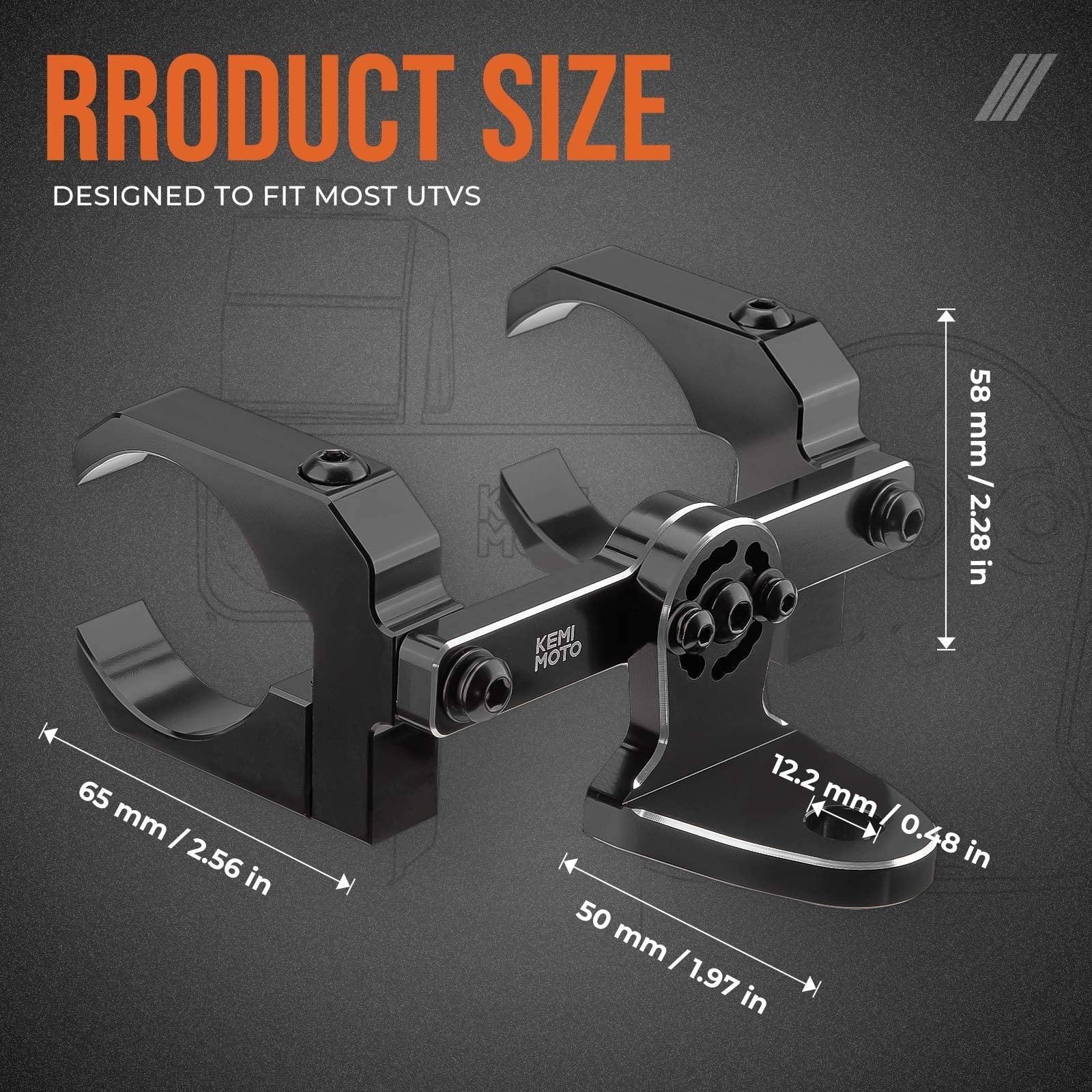 Aluminum UTV Whip Light Mount Bracket for 1.5 to 2" Roll Cage For Can-Am, Polaris - Kemimoto