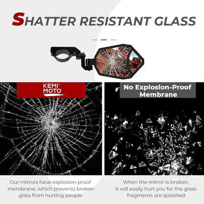 UTV 1.6"-2" Rear View Side Mirror fit can am maverick x3/Polaris RZR/Honda/kawasaki - Kemimoto